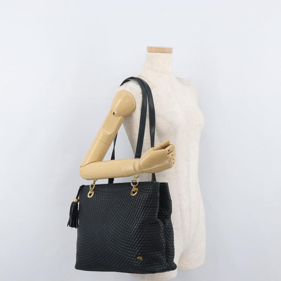 BALLY Quilted Chain Shoulder Bag Leather Navy Auth ti2299