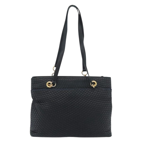 BALLY Quilted Chain Shoulder Bag Leather Navy Auth ti2299