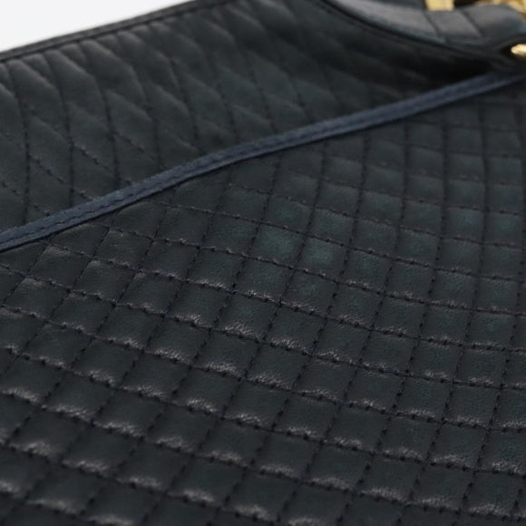 BALLY Quilted Chain Shoulder Bag Leather Navy Auth ti2299