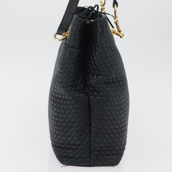 BALLY Quilted Chain Shoulder Bag Leather Navy Auth ti2299