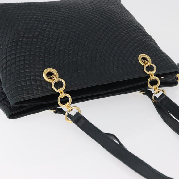 BALLY Quilted Chain Shoulder Bag Leather Navy Auth ti2299