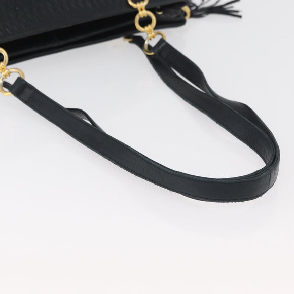 BALLY Quilted Chain Shoulder Bag Leather Navy Auth ti2299