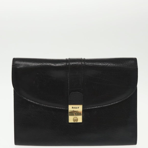 BALLY Clutch Bag Leather 3 Set Black Auth ti2300