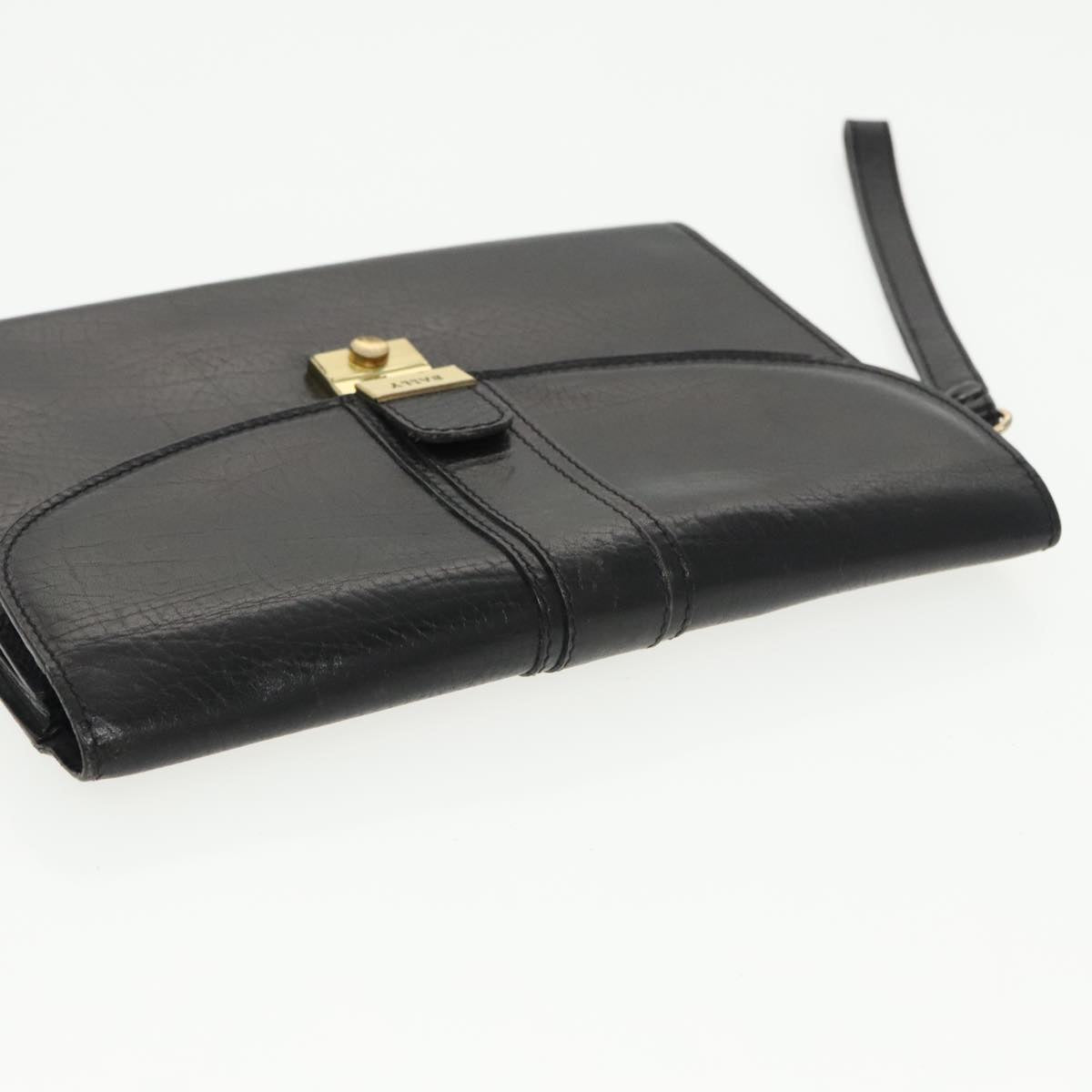 BALLY Clutch Bag Leather 3Set Black Auth ti2300