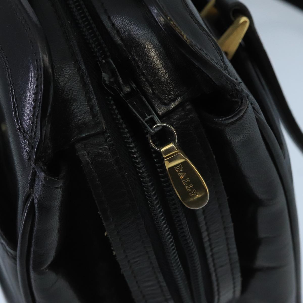 BALLY Hand Bag Leather Black Gold Auth ti2302