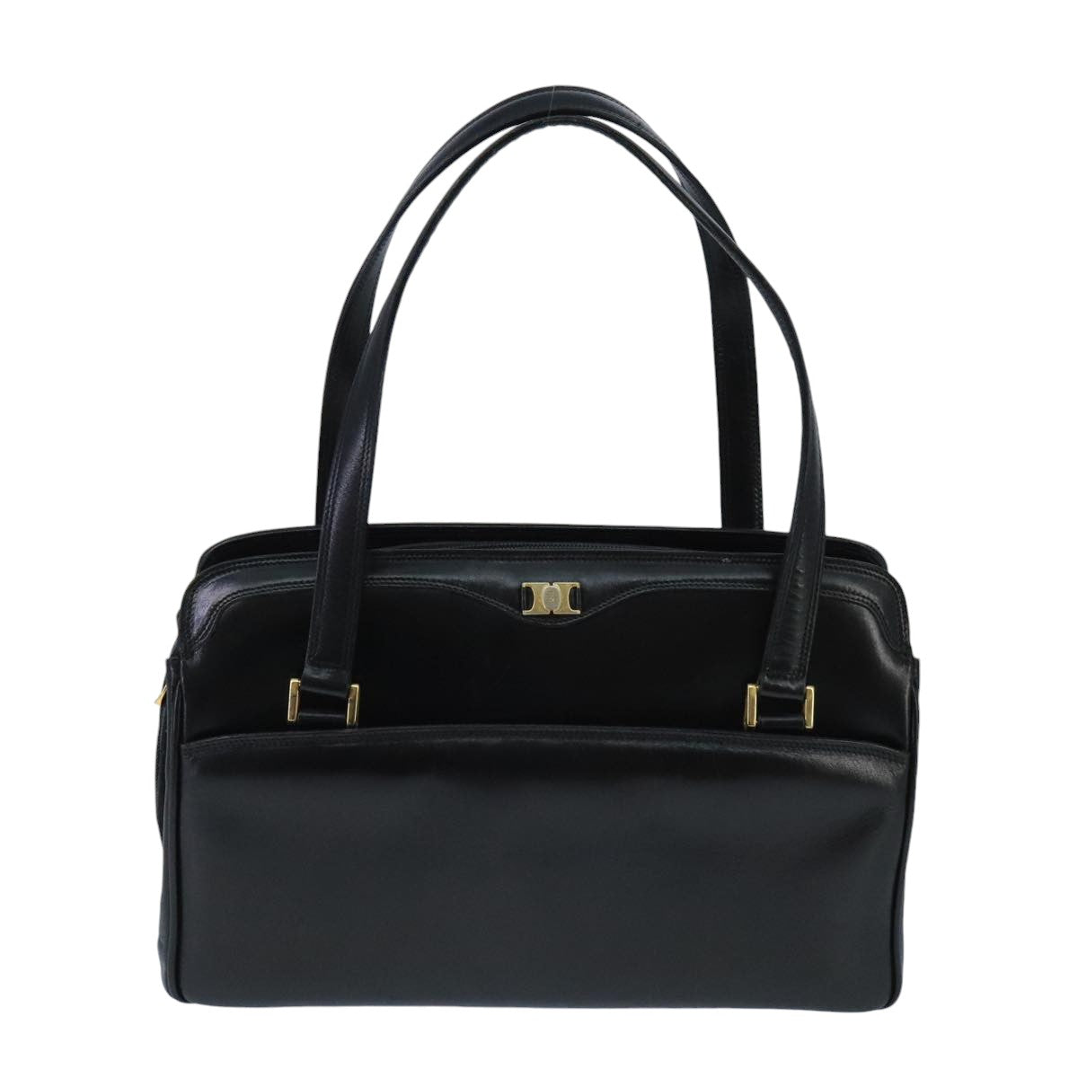 BALLY Hand Bag Leather Black Gold Auth ti2302