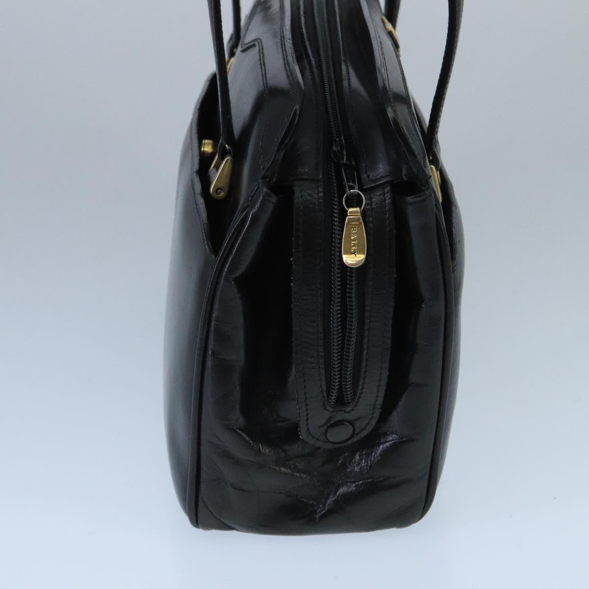 BALLY Hand Bag Leather Black Gold Auth ti2302