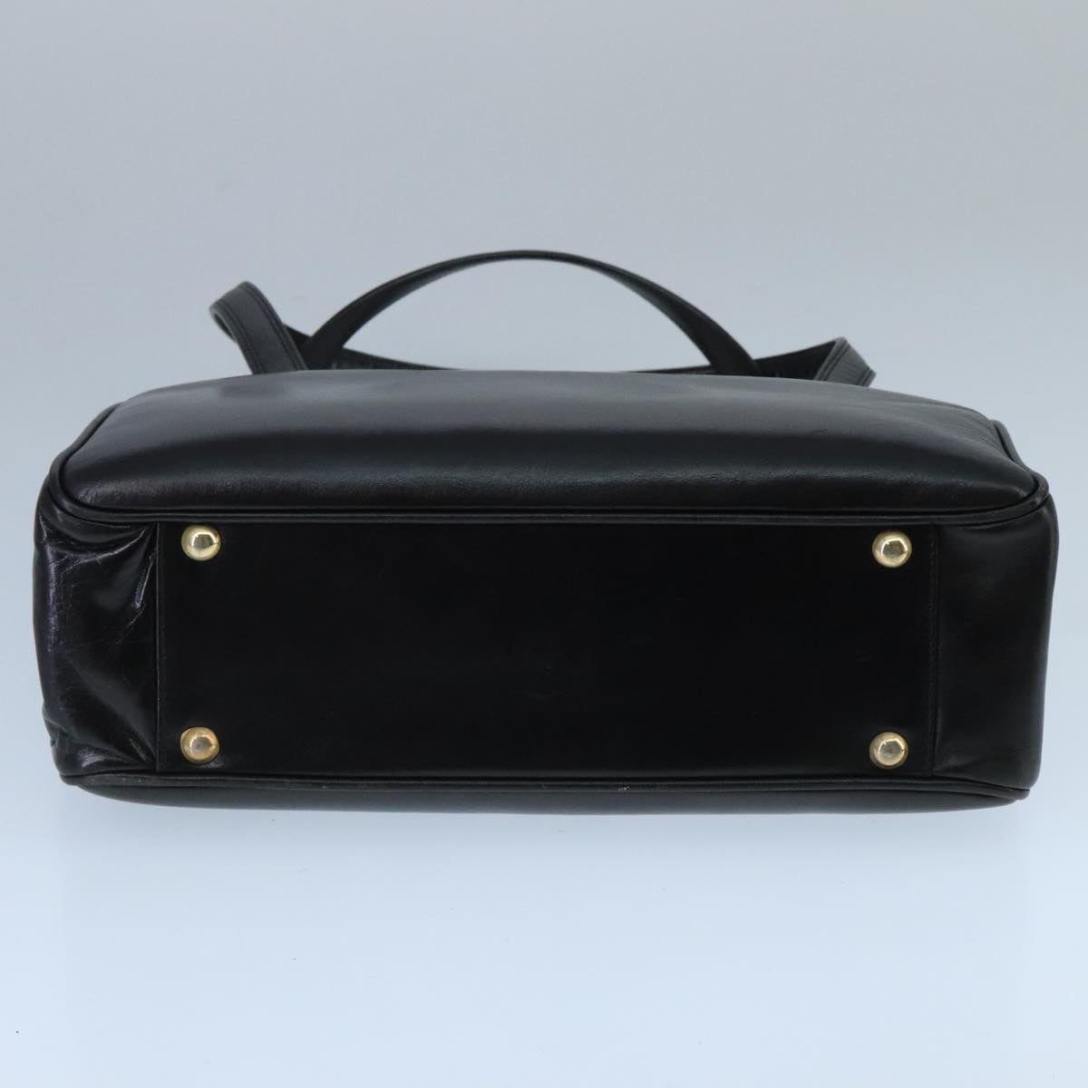 BALLY Hand Bag Leather Black Gold Auth ti2302