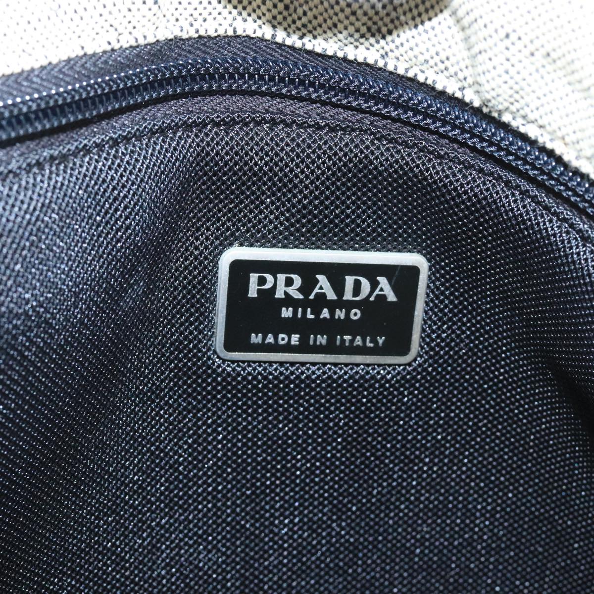 PRADA Tote Bag Canvas Leather Gray Black Silver Auth ti2305