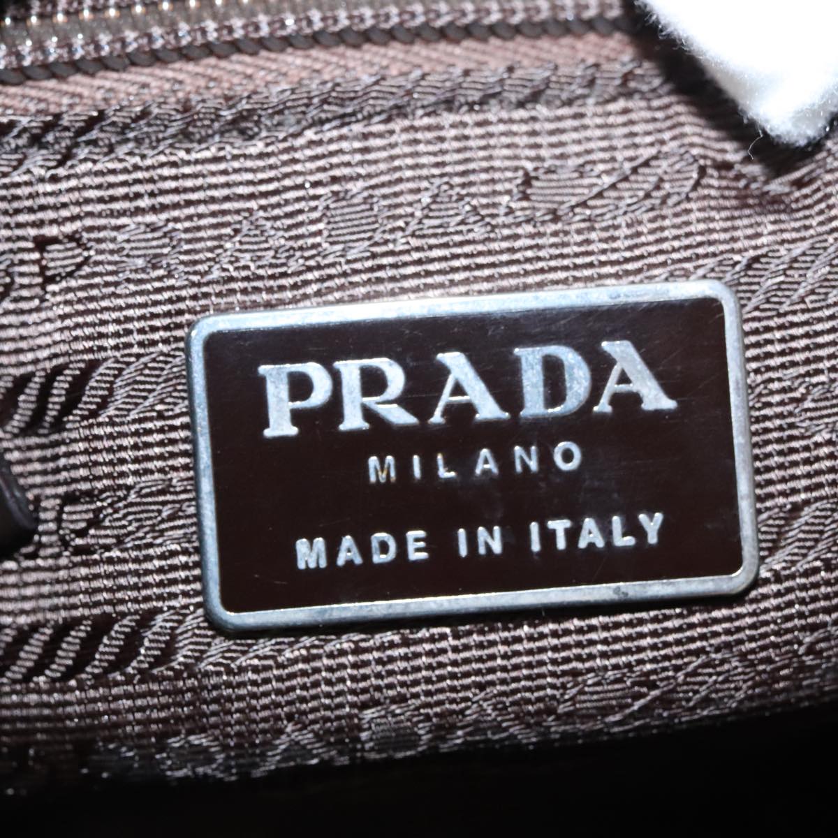 PRADA Backpack Nylon Khaki Dark Brown Silver Auth ti2308