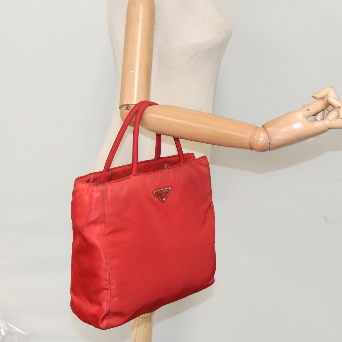 PRADA Hand Bag Nylon Red Silver Auth ti2309