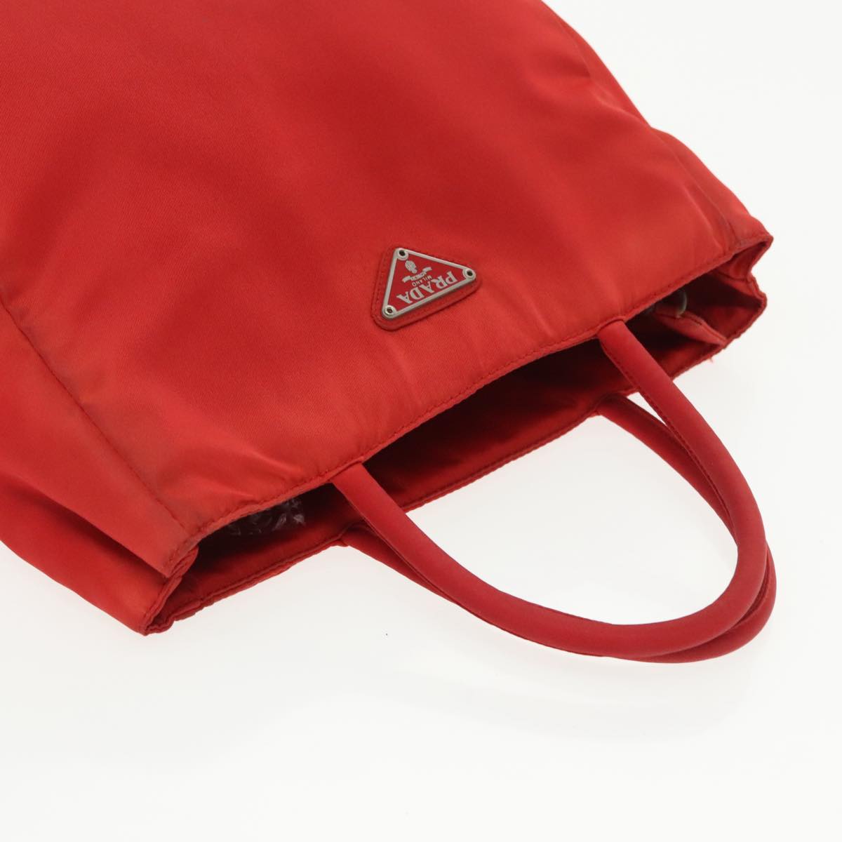 PRADA Hand Bag Nylon Red Silver Auth ti2309