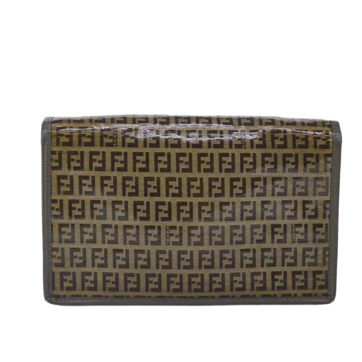 FENDI Zucchino Canvas Clutch Bag Coated Canvas Brown Auth ti2310 - 0