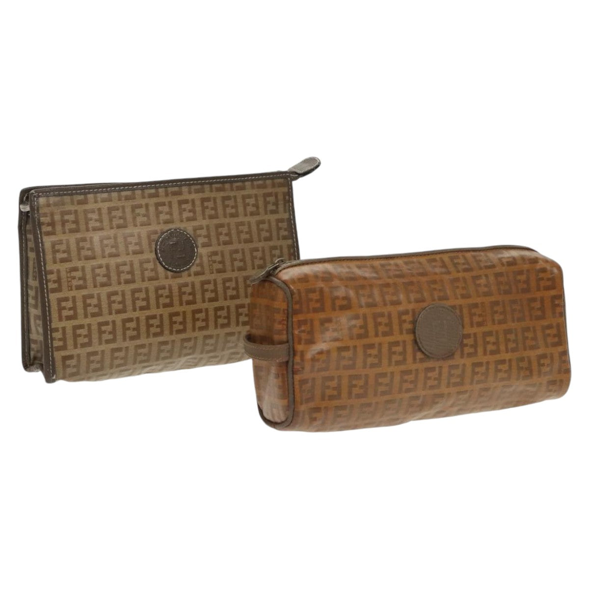 FENDI Zucchino Canvas Clutch Bag Coated Canvas 2Set Brown Auth ti2312