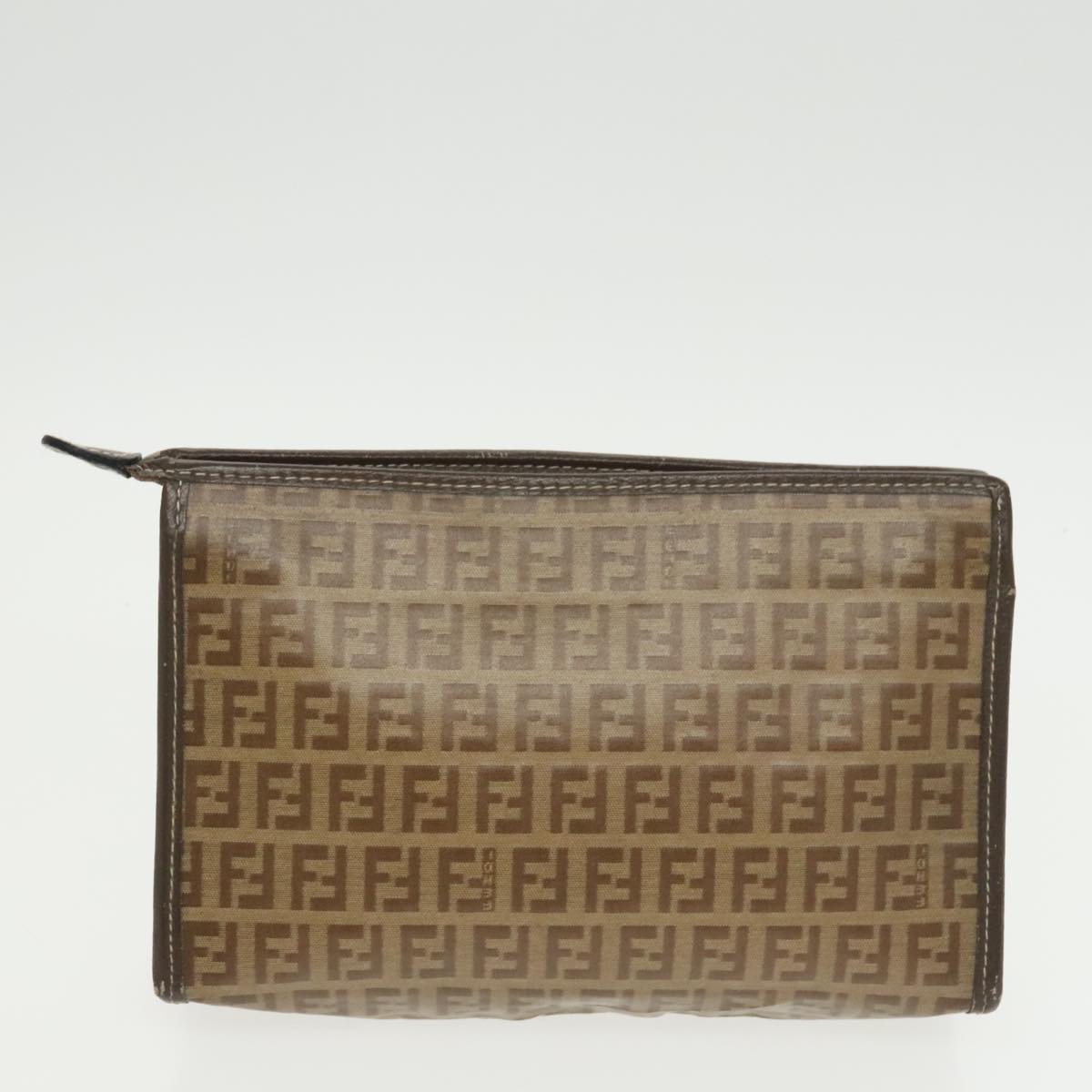 FENDI Zucchino Canvas Clutch Bag Coated Canvas 2Set Brown Auth ti2312