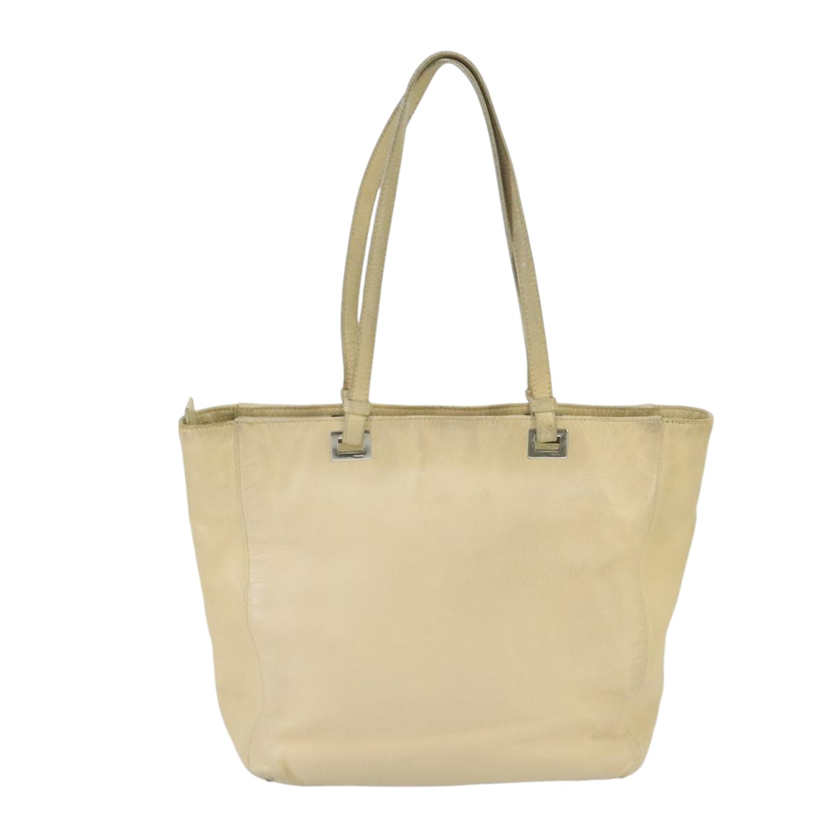 PRADA Tote Bag Leather Beige Silver Auth ti2318 - 0