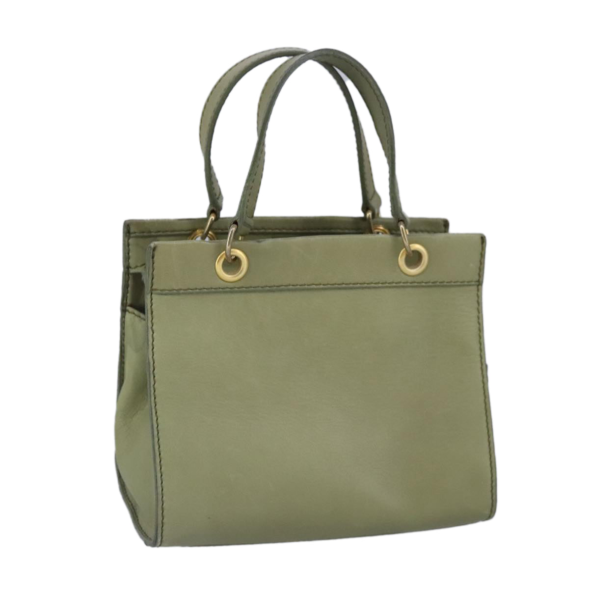 CELINE Hand Bag Leather Khaki Auth ti2319