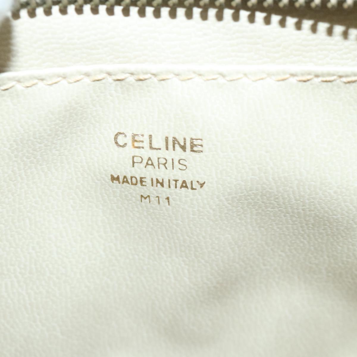 CELINE Hand Bag Leather Khaki Auth ti2319