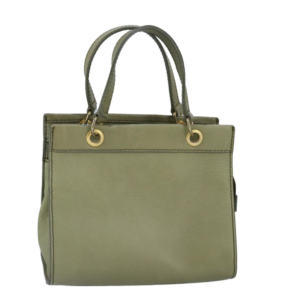 CELINE Hand Bag Leather Khaki Auth ti2319