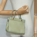 CELINE Hand Bag Leather Khaki Auth ti2319-20