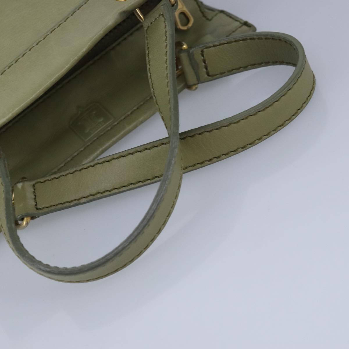 CELINE Hand Bag Leather Khaki Auth ti2319