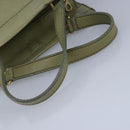 CELINE Hand Bag Leather Khaki Auth ti2319-7