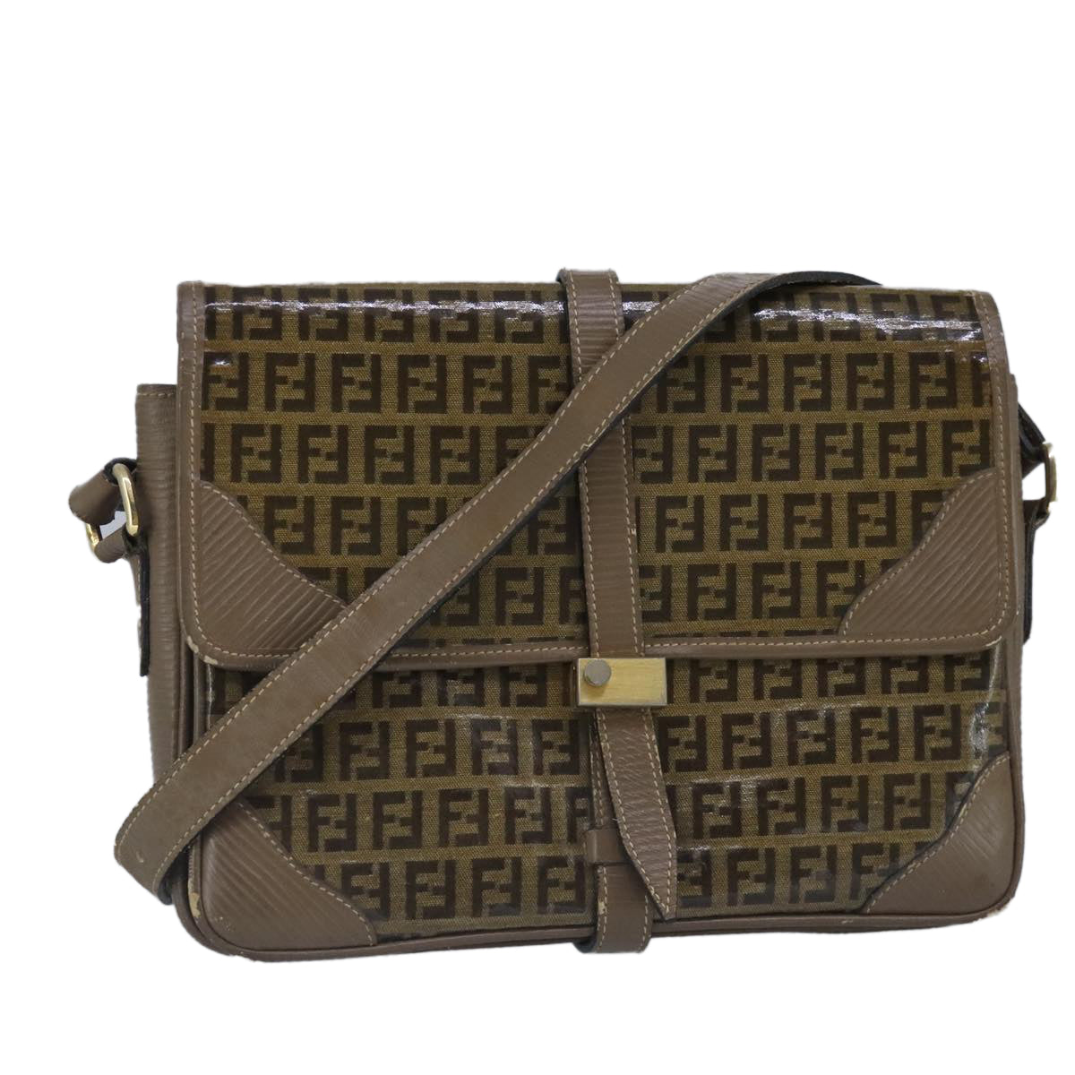 FENDI Zucchino Canvas Shoulder Bag Coated Canvas Brown Auth ti2323