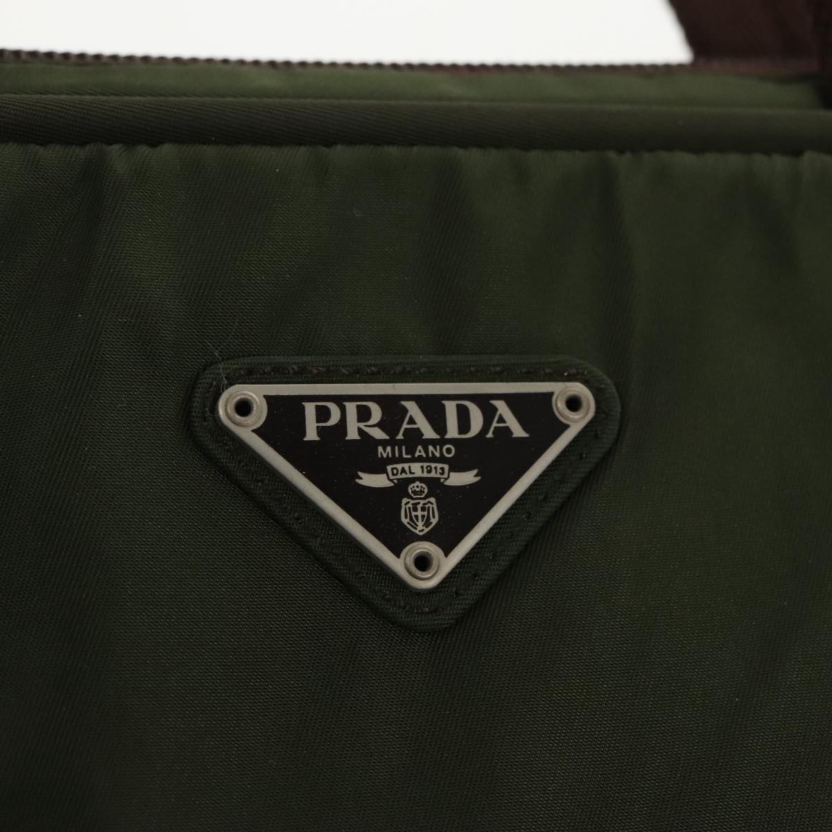 PRADA Hand Bag Nylon Khaki Silver Auth ti2328