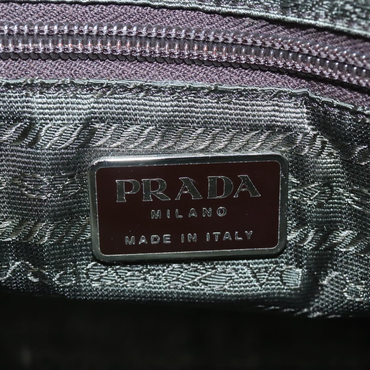 PRADA Hand Bag Nylon Khaki Silver Auth ti2328