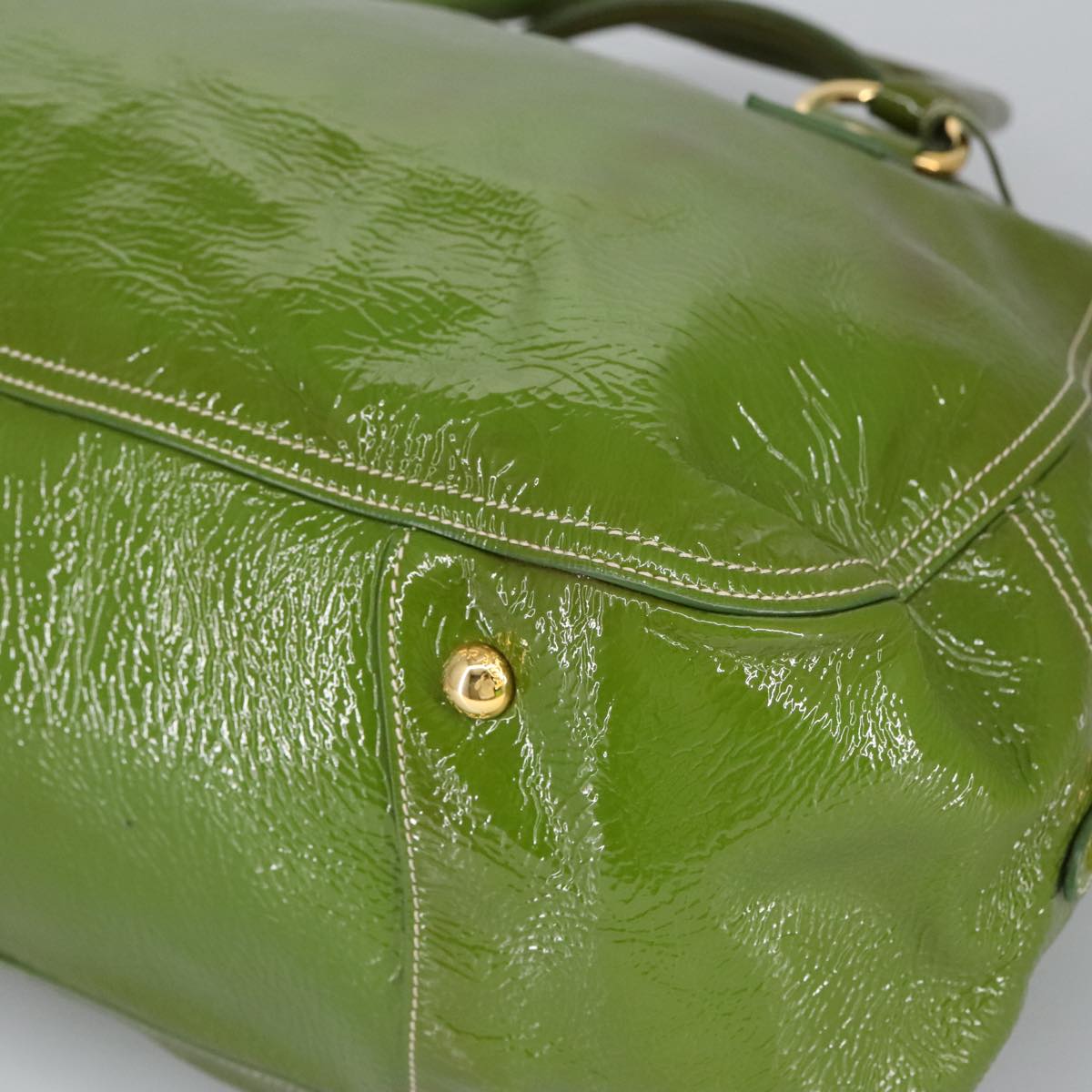 PRADA Hand Bag Enamel Green Gold Auth ti2329