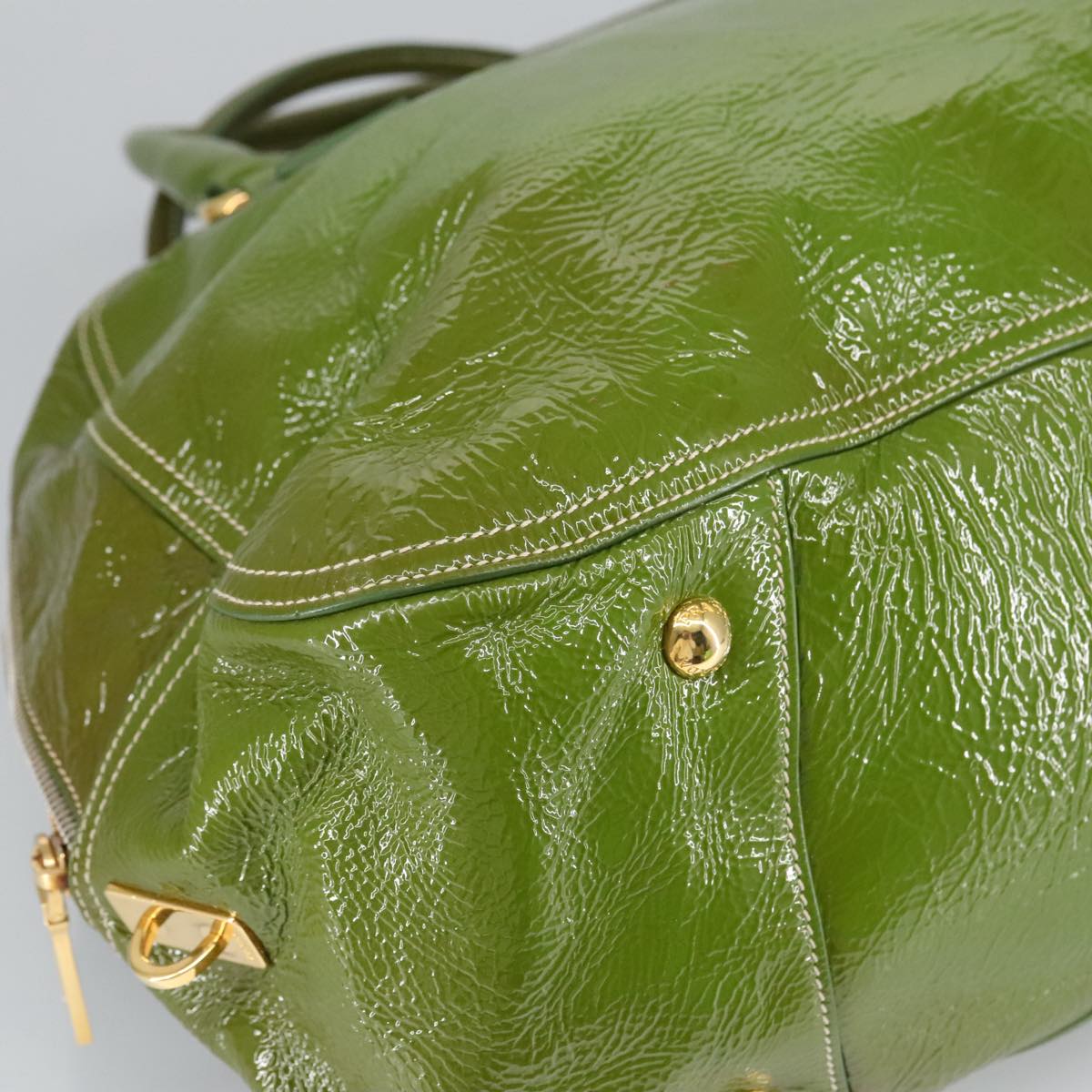 PRADA Hand Bag Enamel Green Gold Auth ti2329