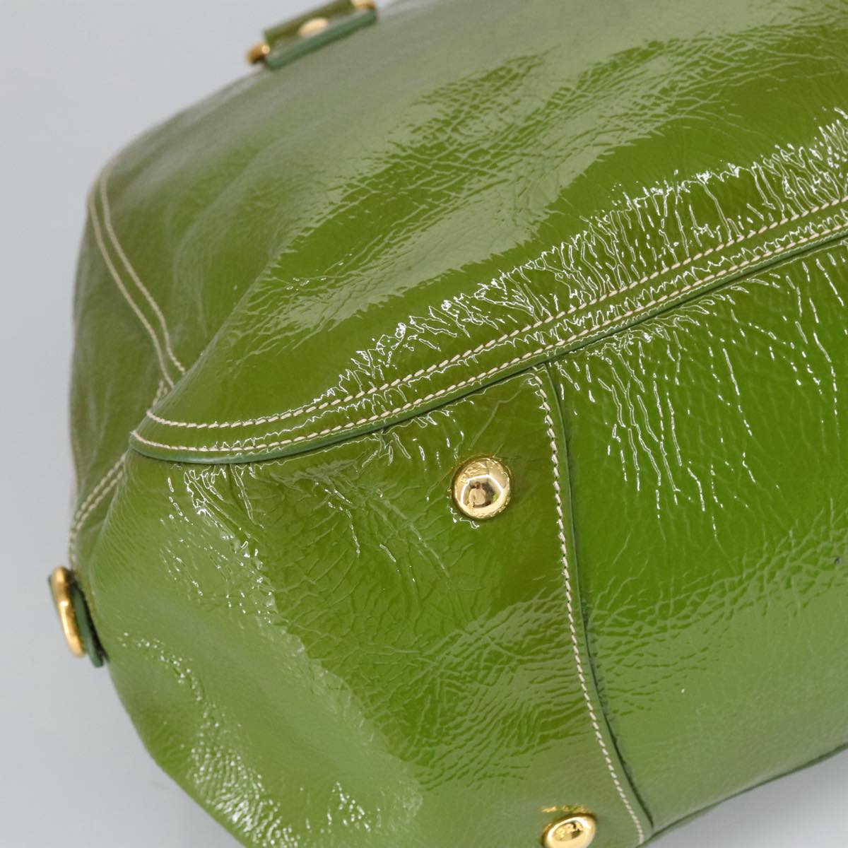 PRADA Hand Bag Enamel Green Gold Auth ti2329