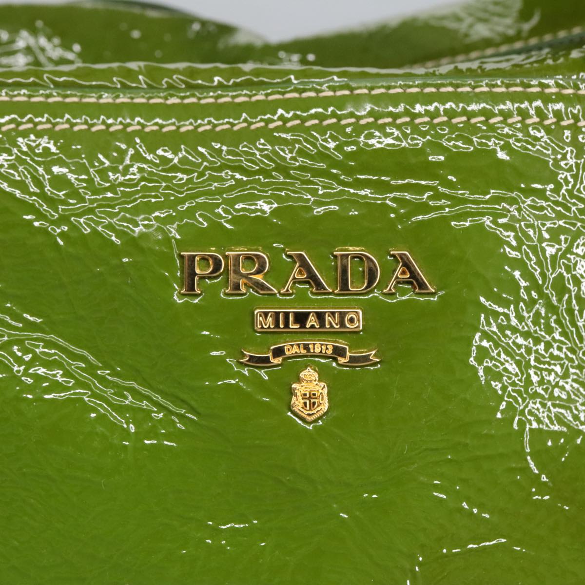 PRADA Hand Bag Enamel Green Gold Auth ti2329