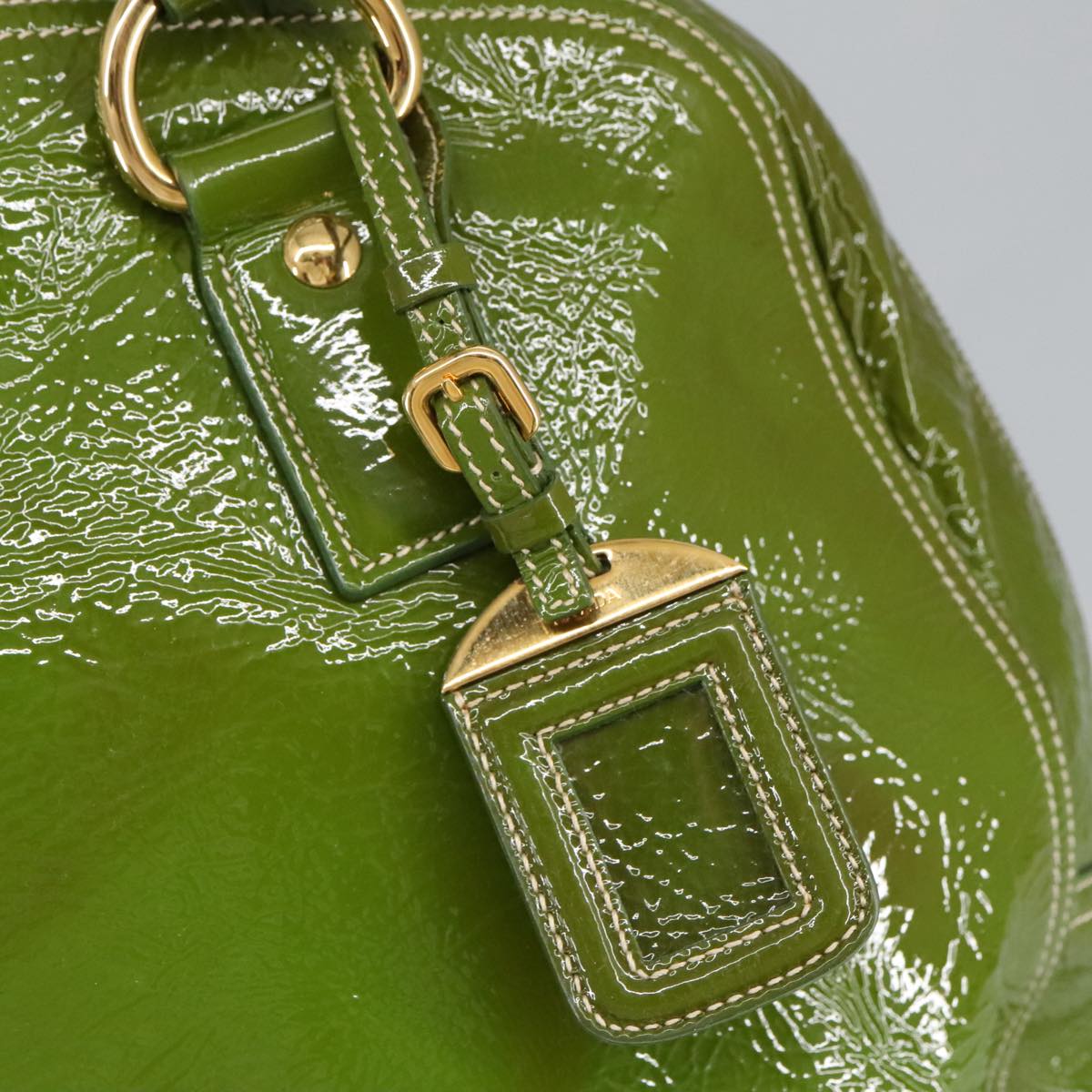 PRADA Hand Bag Enamel Green Gold Auth ti2329