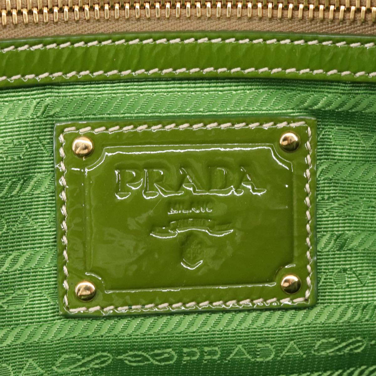 PRADA Hand Bag Enamel Green Gold Auth ti2329