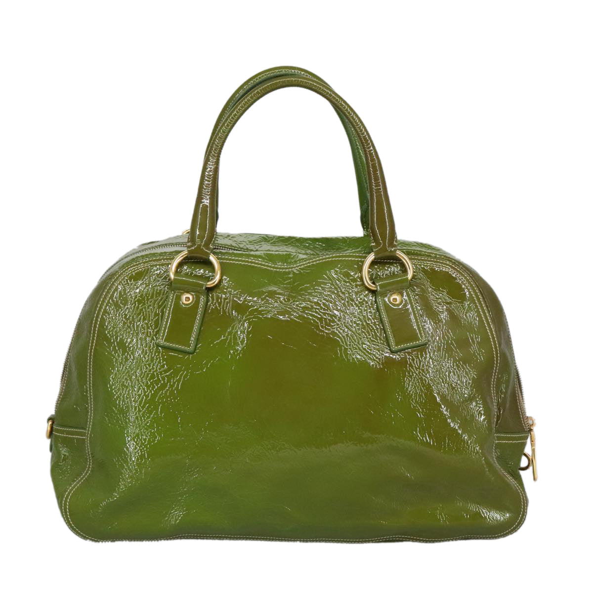 PRADA Hand Bag Enamel Green Gold Auth ti2329 - 0