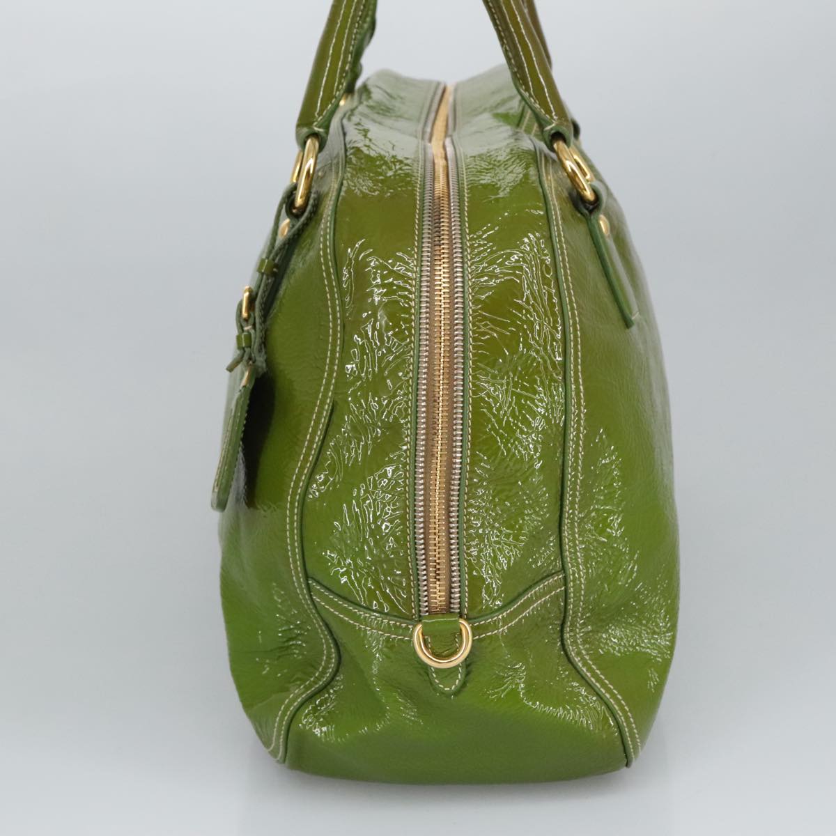 PRADA Hand Bag Enamel Green Gold Auth ti2329