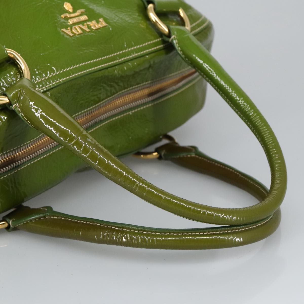 PRADA Hand Bag Enamel Green Gold Auth ti2329