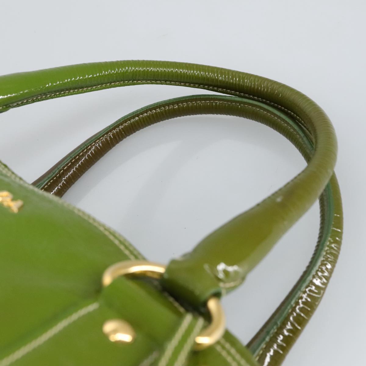 PRADA Hand Bag Enamel Green Gold Auth ti2329