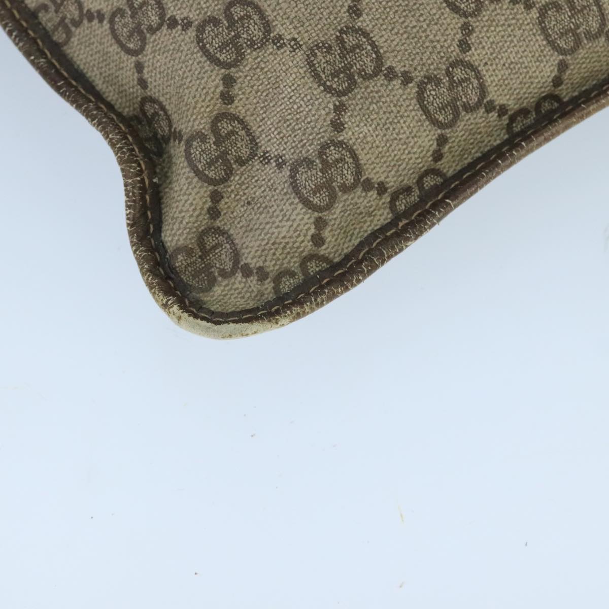 GUCCI GG Supreme Web Sherry Line Clutch Bag PVC Leather Beige Gold Auth ti2330