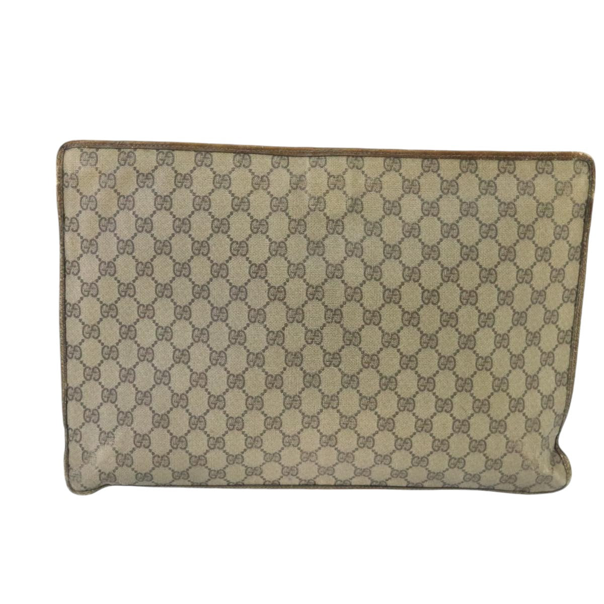 GUCCI GG Supreme Web Sherry Line Clutch Bag PVC Leather Beige Gold Auth ti2330 - 0