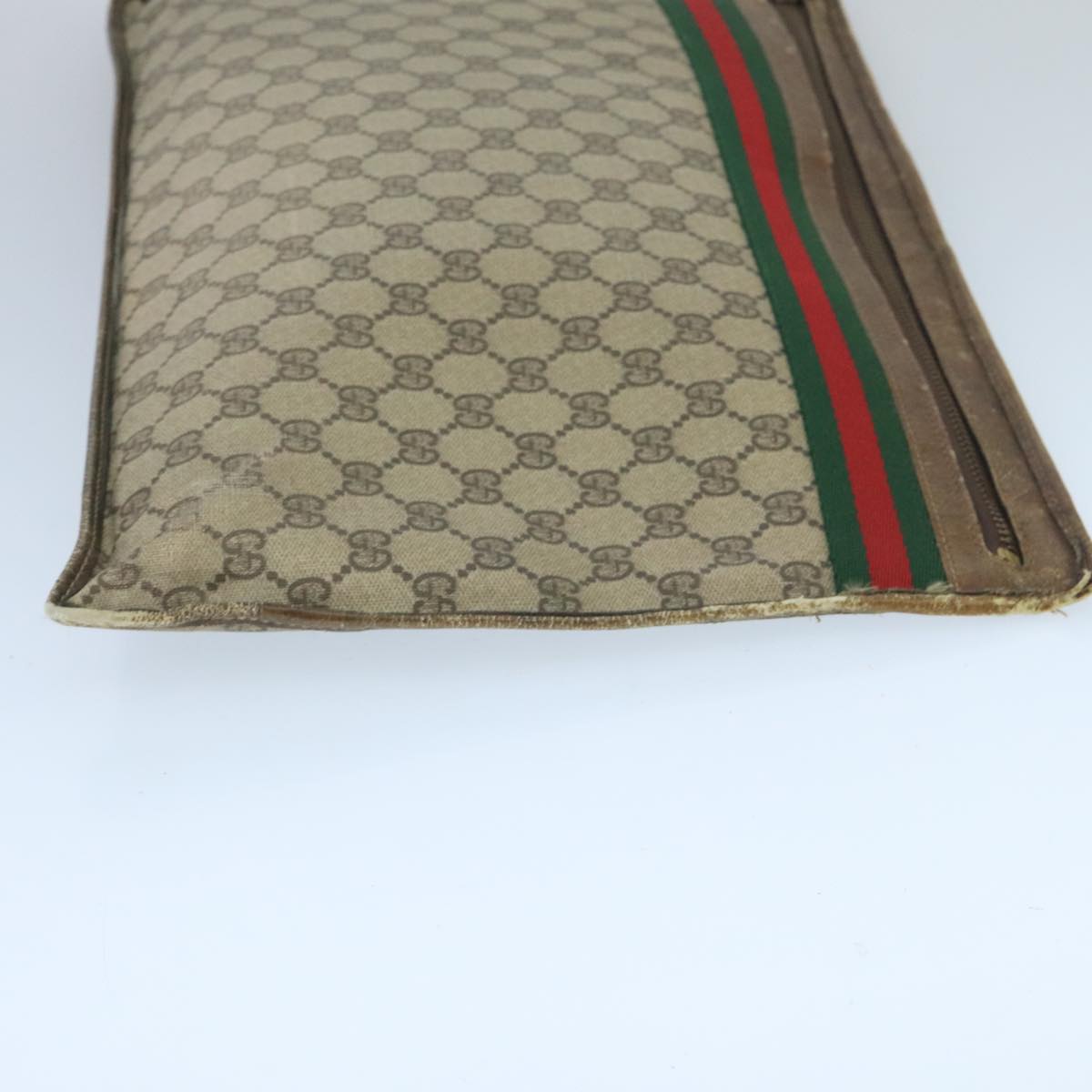 GUCCI GG Supreme Web Sherry Line Clutch Bag PVC Leather Beige Gold Auth ti2330