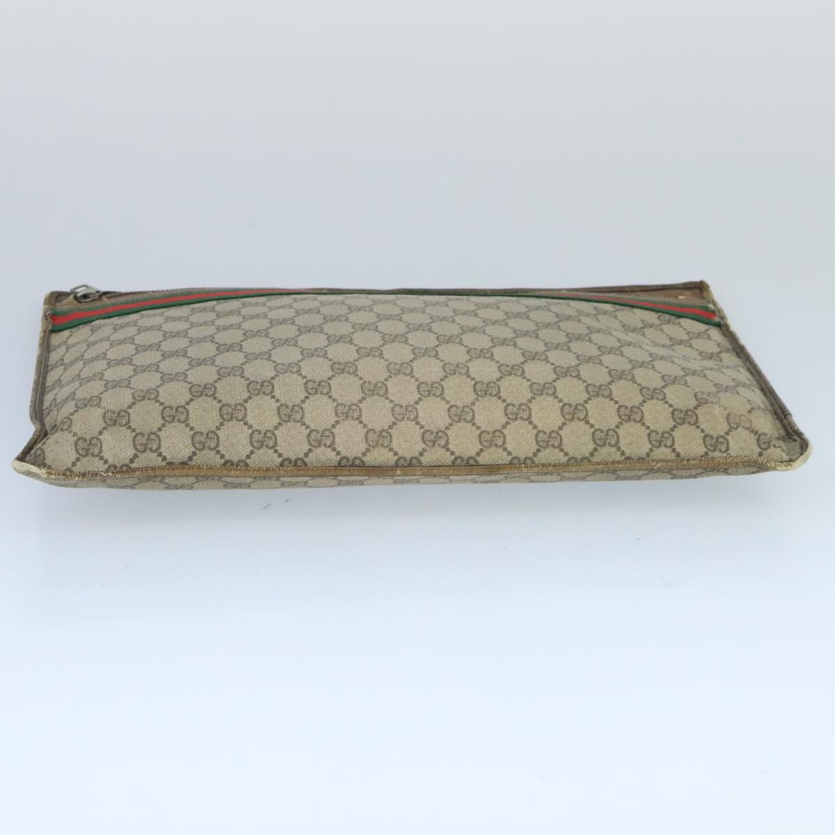 GUCCI GG Supreme Web Sherry Line Clutch Bag PVC Leather Beige Gold Auth ti2330