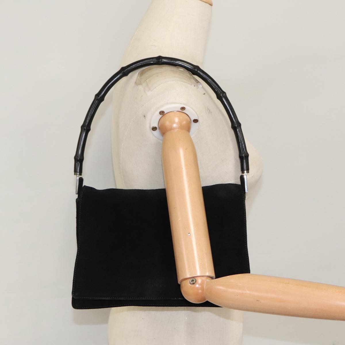 GUCCI Bamboo Shoulder Bag Suede Black 001 3239 Auth ti2332