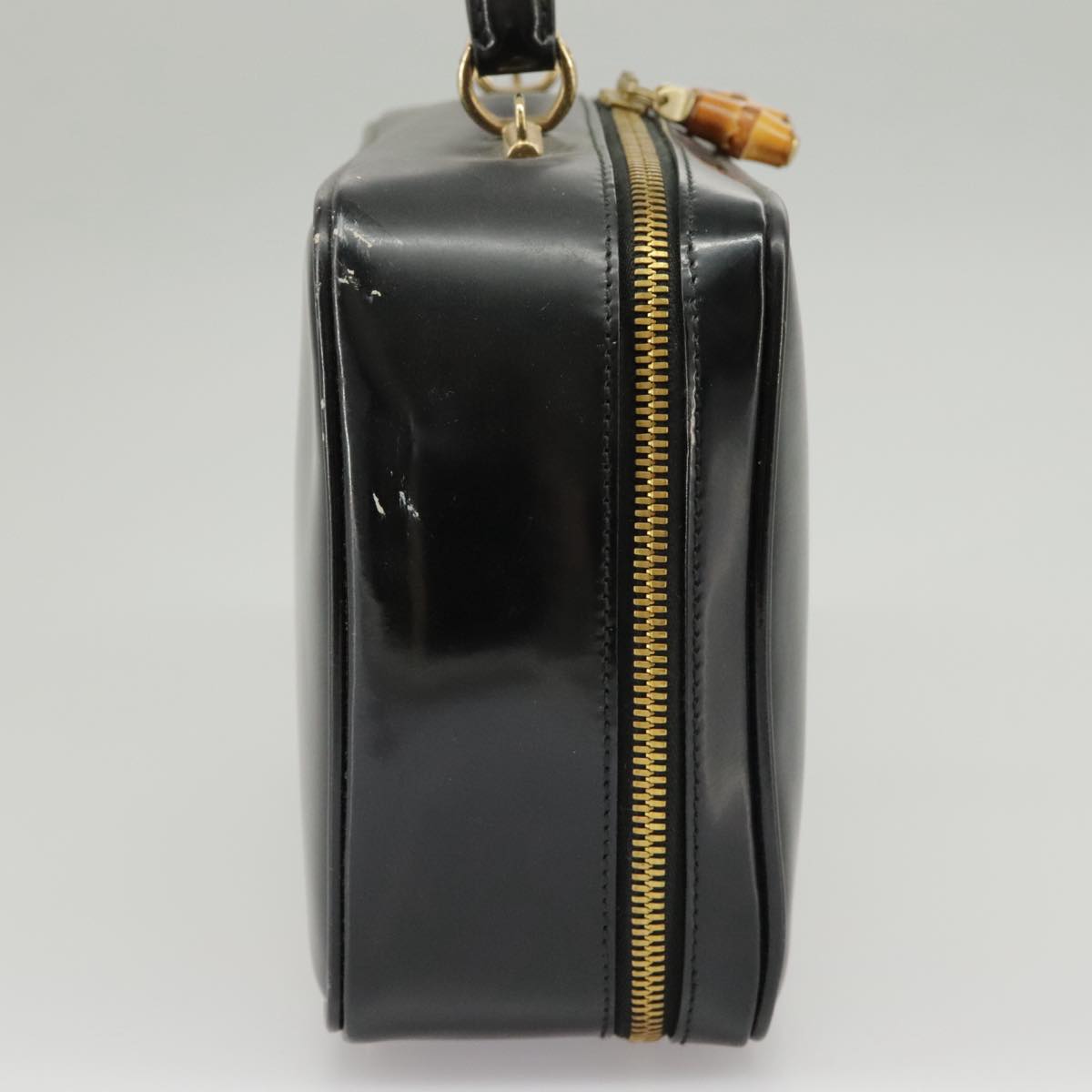 GUCCI Bamboo Hand Bag Enamel 2way Black Auth ti2333