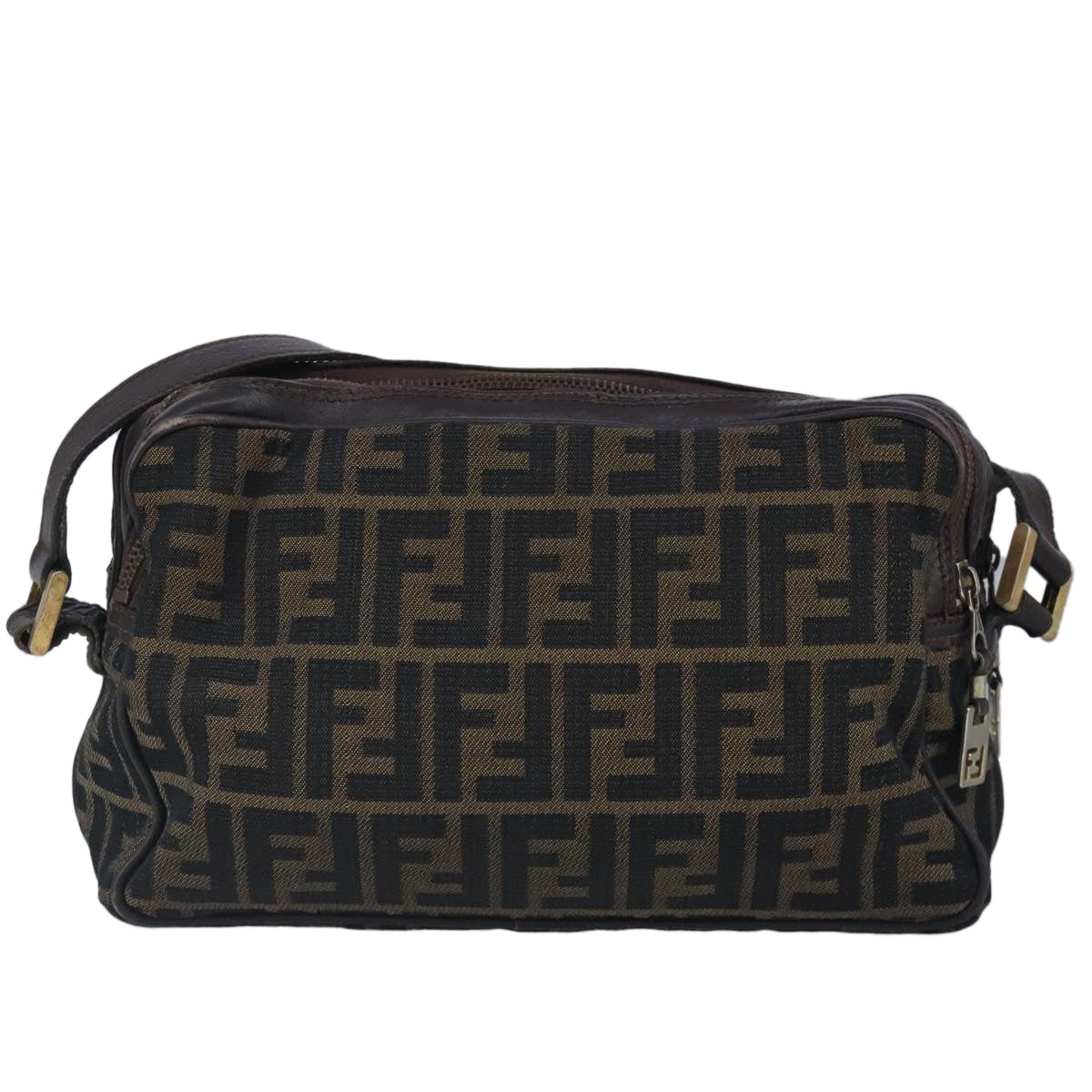 FENDI Zucca Canvas Shoulder Bag Canvas Brown Auth ti2335