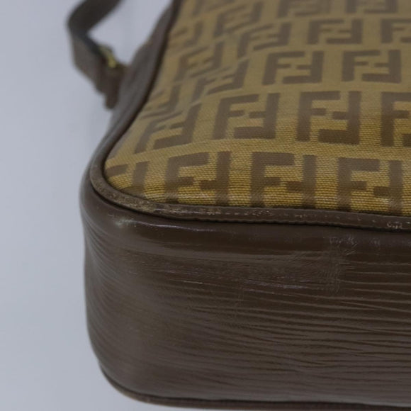 FENDI Zucchino Canvas Shoulder Bag Coated Canvas Brown Auth ti2336