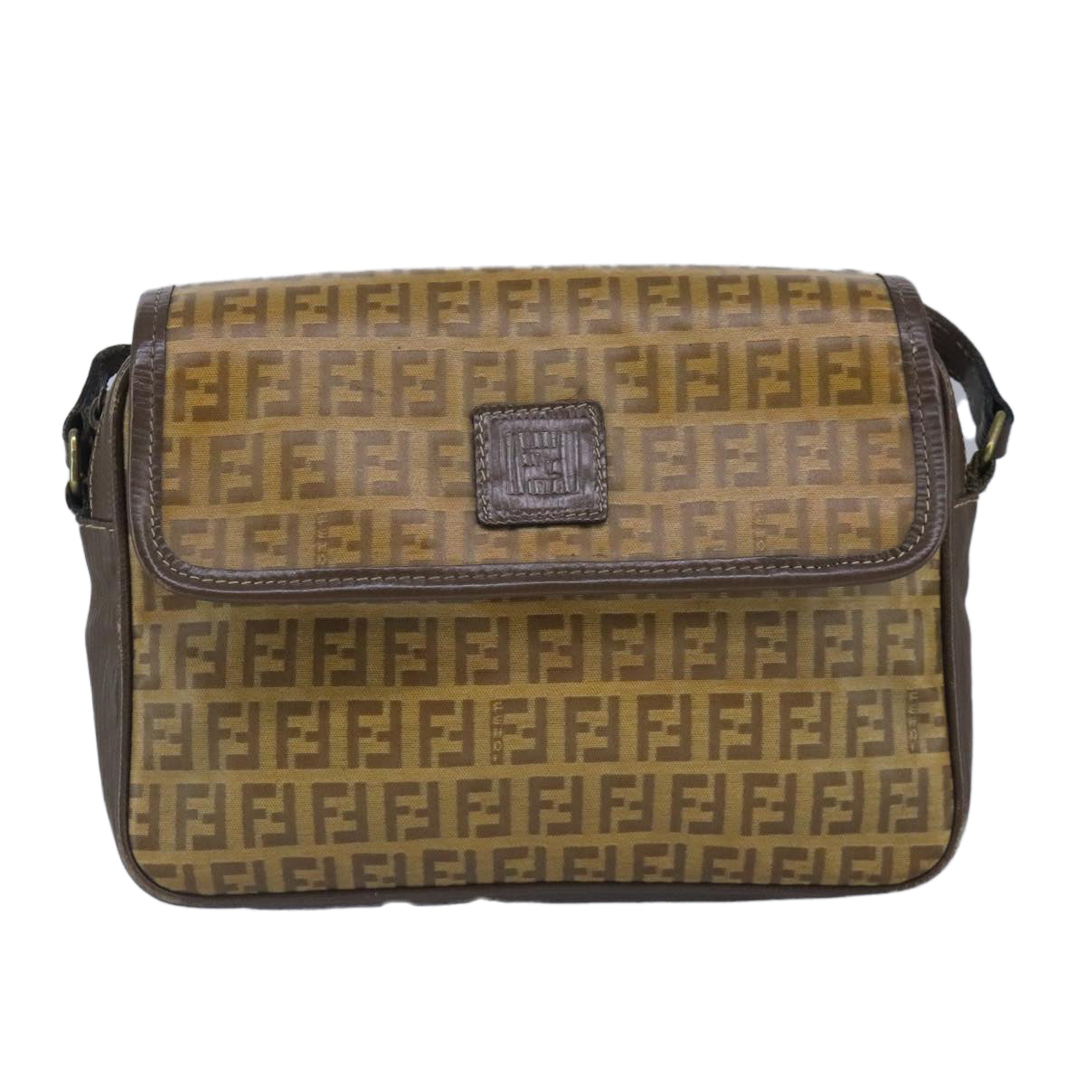 FENDI Zucchino Canvas Shoulder Bag Coated Canvas Brown Auth ti2336