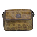 FENDI Zucchino Canvas Shoulder Bag Coated Canvas Brown Auth ti2336-13