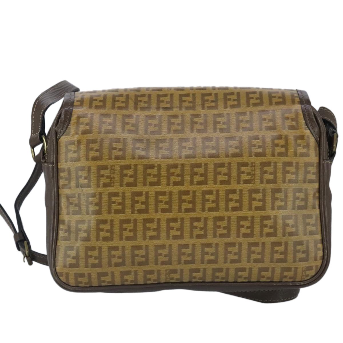 FENDI Zucchino Canvas Shoulder Bag Coated Canvas Brown Auth ti2336 - 0